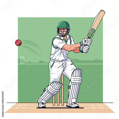 Cricket batsman hitting ball during match, action shot, sport concept
