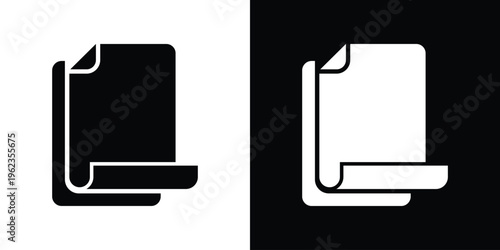 Vector illustration of two stacked sheets of paper with curled edges. Represents multiple documents, file copies, archives, content management, and administrative paperwork tasks.