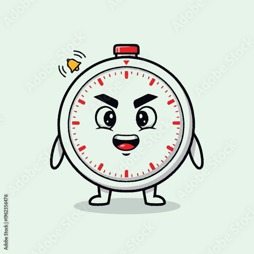 Angry Cartoon Stopwatch Character with Alert.