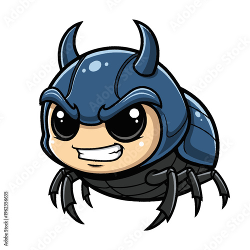 Cartoon Beetle Character with Horns and Claws.