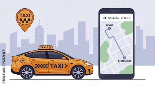 Urban Taxi Service with Mobile App Navigation and Estimated Arrival Time