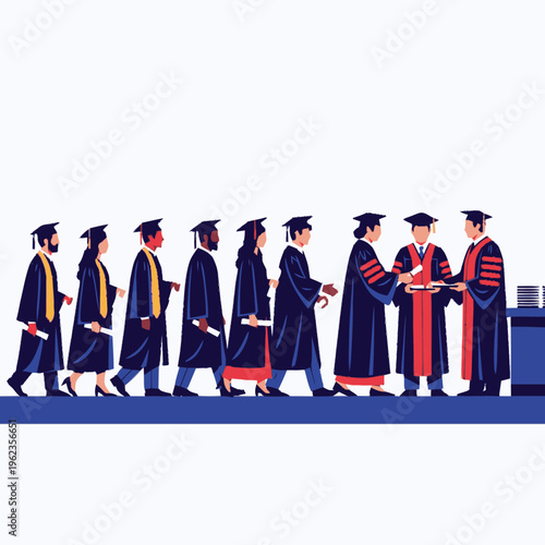 Graduation Ceremony People Receiving Diplomas.