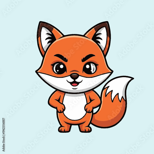 Cartoon Fox Character Standing and Smiling.