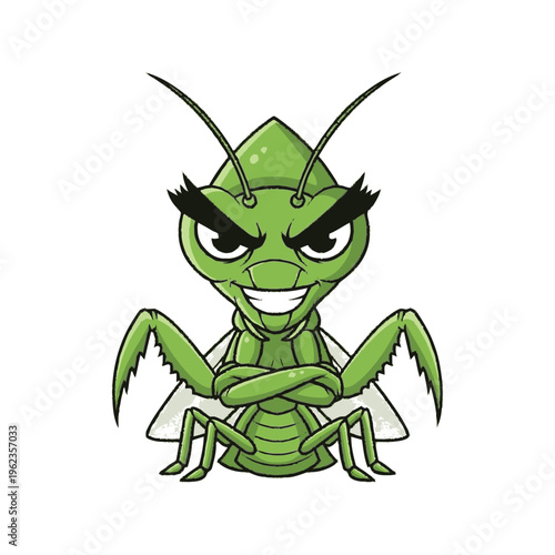 Cartoon Green Praying Mantis Character Design.