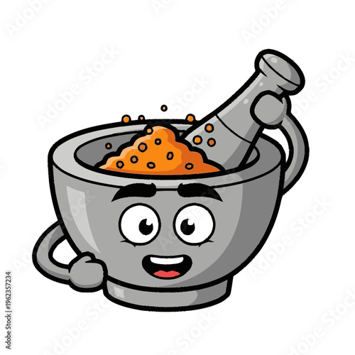 Cartoon Mortar and Pestle with Spices.