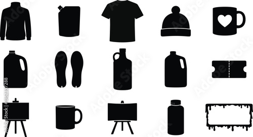 A collection of black silhouettes of various objects