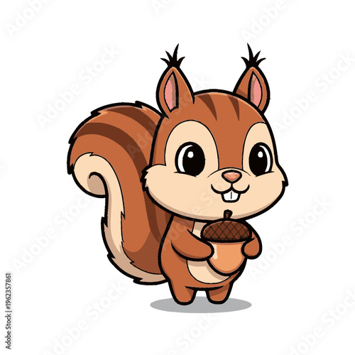 Cartoon Squirrel Holding Acorn.