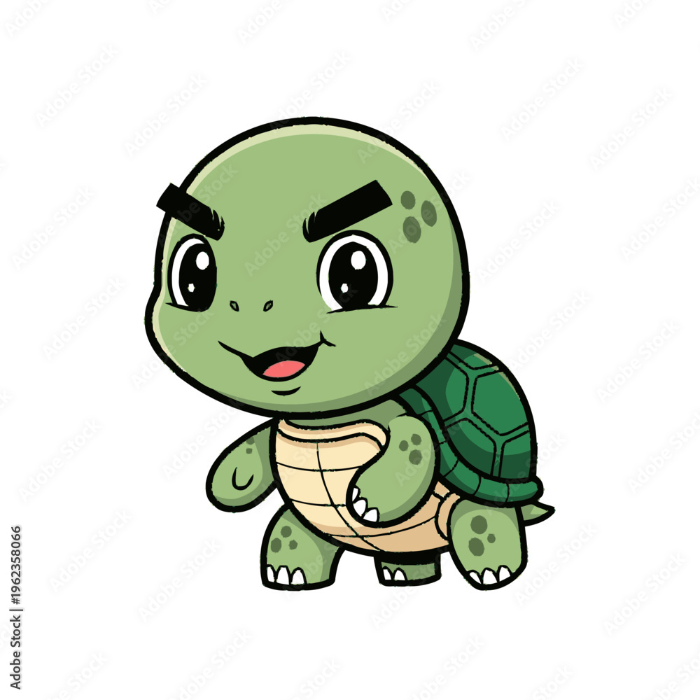 Obraz premium Cartoon Turtle Character with Green Shell.