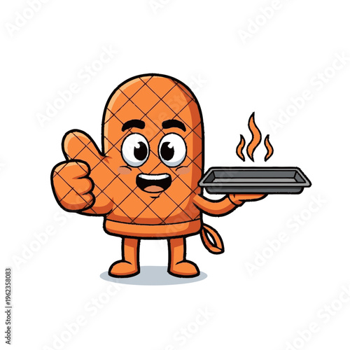 Cartoon Waffle Character Holding Hot Waffle.