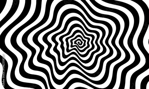 Hypnotic black and white optical illusion with swirling wavy lines creating a mesmerizing vortex effect.