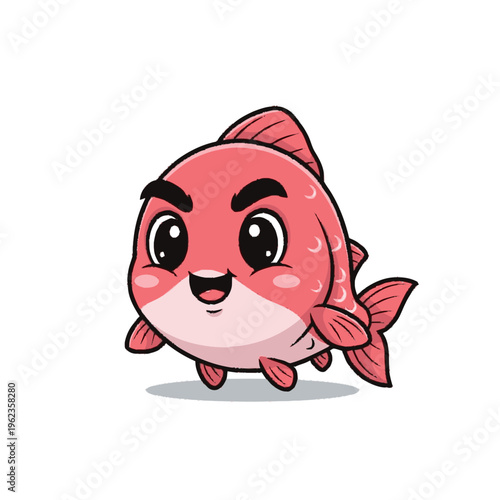 Cute Cartoon Pink Fish Character Illustration.
