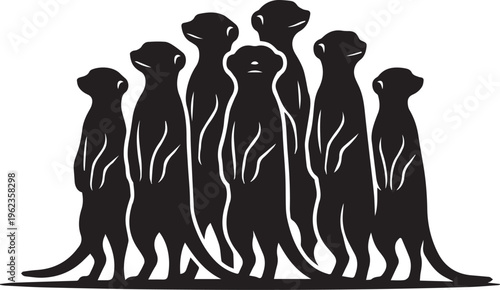Meerkat Family Standing On Alert Silhouettes