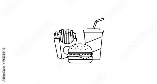 A burger and fries with a drink Vector