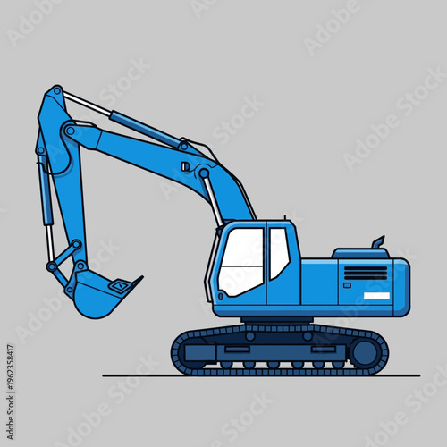 Blue Excavator Machine on Tracks, Construction Equipment, Heavy Industry Vehicle