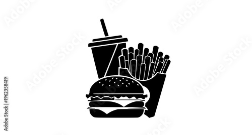 Fast food meal with burger, fries, and soda Vector