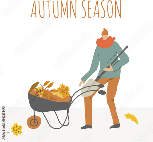 Flat vector illustration fall season, autumn season, Hello autumn, cozy autumn, hand drawn vector illustration, I love leaf fall.
