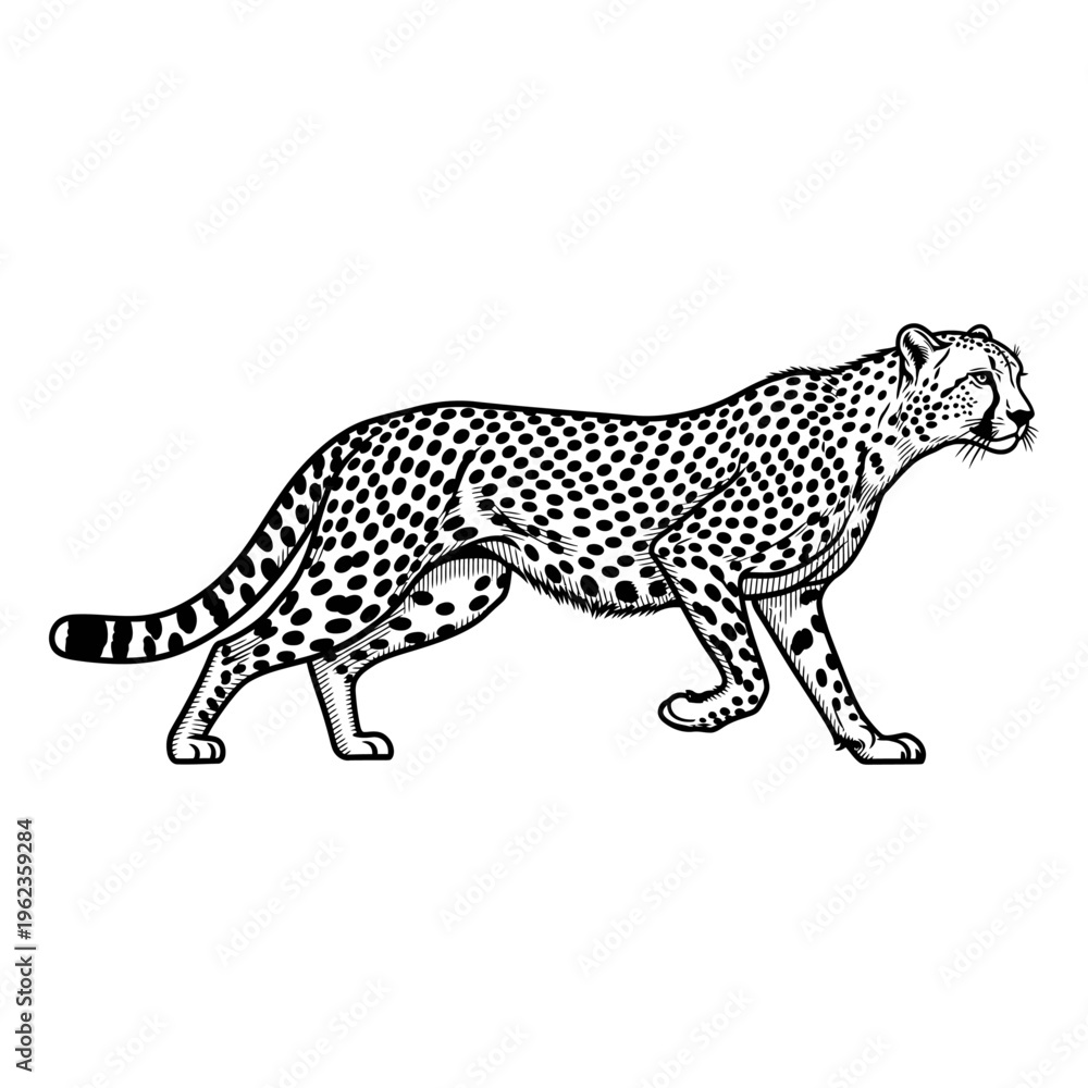 Obraz premium Cheetah line art illustration. Fast wild cat hand drawn sketch vector, isolated on white background.
