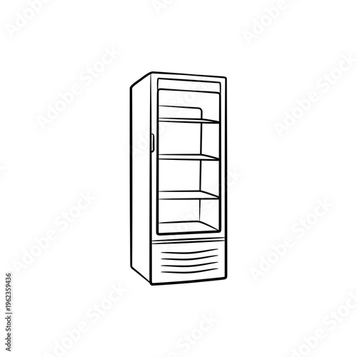 Commercial Glass Door Display Refrigerator Vector Line Art Illustration