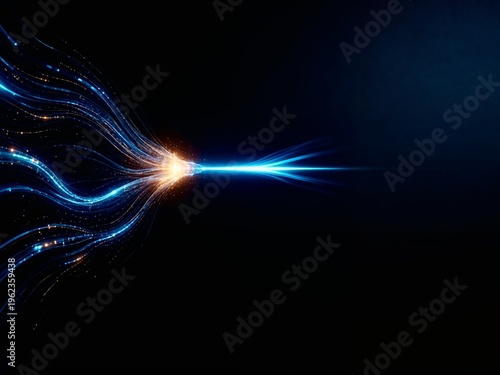 Converging data streams form an AI processing core, transforming complex inputs into a clean controlled output signal. Enterprise automation, data pipelines and scalable infrastructure with copy space