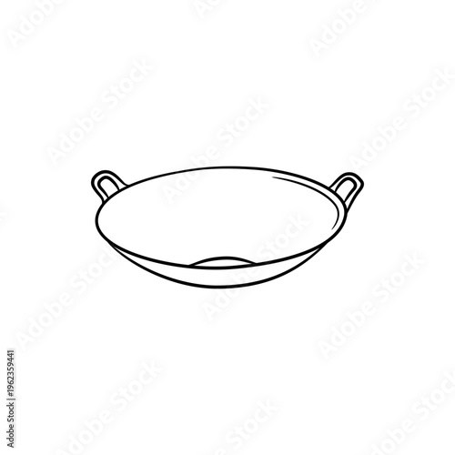 Traditional Wok Cooking Pan Line Art Sketch for Asian Cuisine