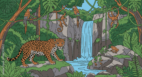 Majestic Jaguar Roaming Through Lush Jungle Environment.