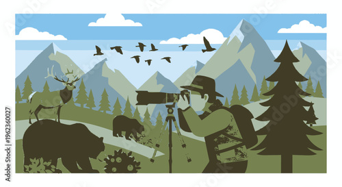 Wildlife photographer captures stunning mountain scene with animals.