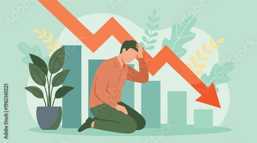 Man overwhelmed by business decline and financial crisis concept