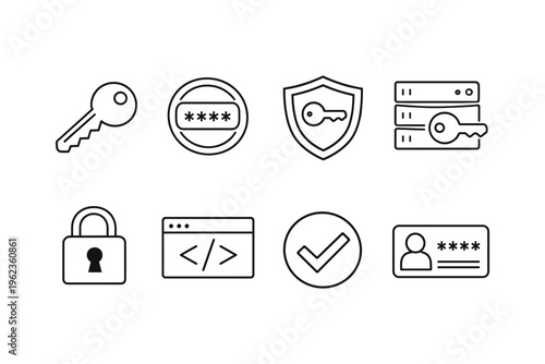 Collection of security and access icons representing digital safety and data protection