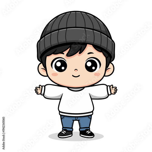 Cute Little Boy Character Wearing Beanie Illustration