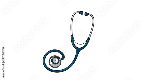 Blue medical stethoscope illustration isolated on white background symbolises healthcare diagnostics and doctor profession in clinic.