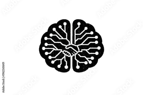 Minimalist Digital Partnership Concept with Handshake and Circuit Board Network Lines
