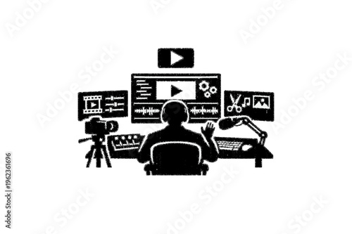 Minimalist Professional Video Editor Icon Illustration on Dark Background