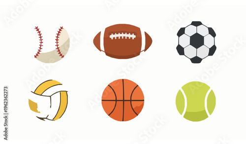Flat Vector Sports Ball Icons – Baseball, Football, Soccer, and Basketball Set