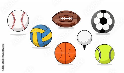 Trendy Sports Ball Vector Icons – Minimal Flat Design for Popular Games