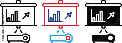 Surveillance cameras monitoring various graphs on projector screens in different colors