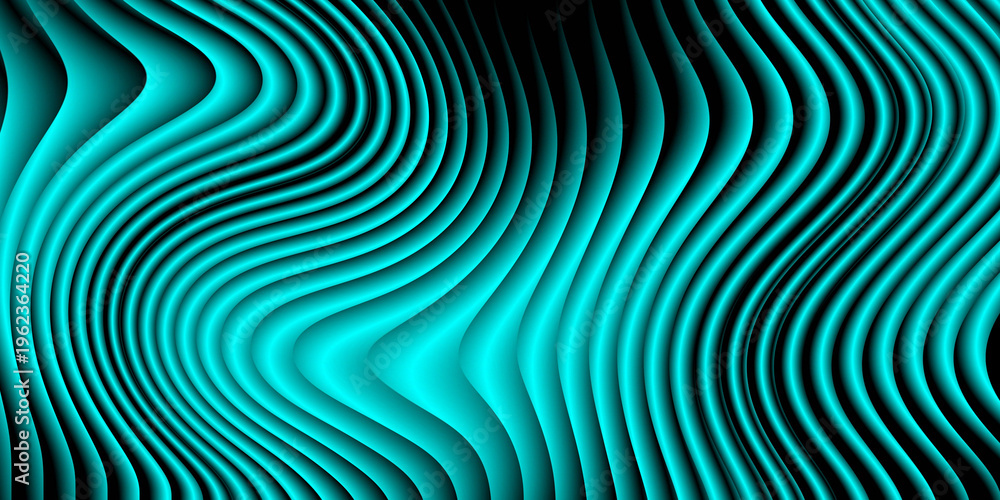 Fototapeta premium Futuristic Cyan Wavy Line Pattern - Abstract Teal Geometric Texture on Black Background