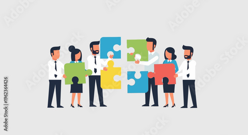 Teamwork and Collaboration: People Connecting Puzzle Pieces for Business Success
