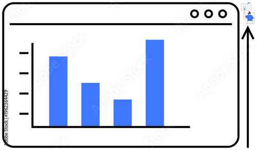 Business analytics, performance tracking, data visualization, reporting tools, growth trends, market insights, digital dashboards. A blue bar chart on a web interface. Business analytics