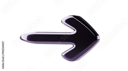 Beautifully rendered three dimensional purple arrow pointing right isolated against a clean white backdrop.