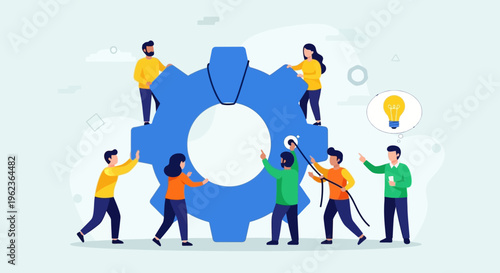 Teamwork and Collaboration: People Working Together on a Giant Gear