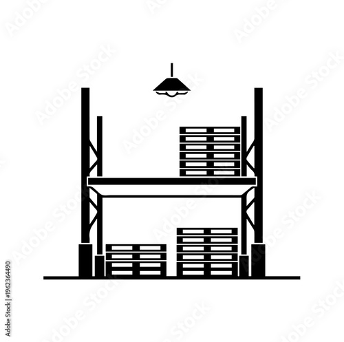 Warehouse Shelving Rack with Pallets Vector Illustration Icon for Logistics Storage Inventory Management and Supply Chain Business Design