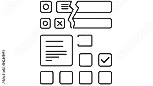 Form icons set with checkboxes and text boxes in line style. featuring outline, illustration, graphic with design and elements elements for symbols,