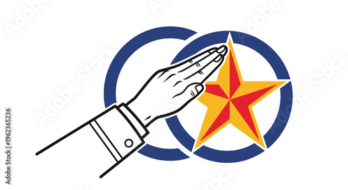 Symbolic illustration of a hand performing a gesture of respect towards a prominent star emblem, embodying honor, remembrance, and national unity