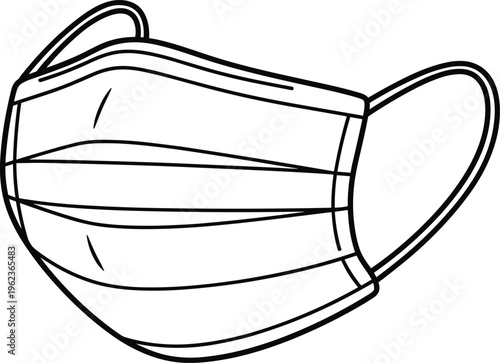 Black silhouette illustration of disposable face mask with pleats and ear loops, medical protection, hygiene, safety concept design