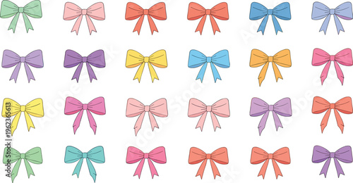 Colorful bow icon collection with ribbon styles decorative fashion artwork, multicolor design, vector template set for creative projects