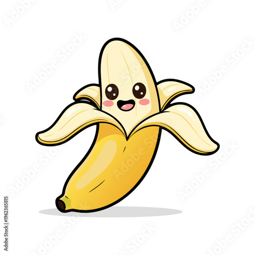Cute Peeled Banana Fruit with Smiling Face Illustration