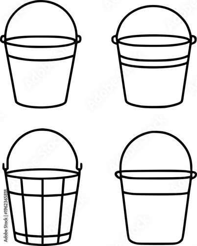 Bucket illustration set, in outline design