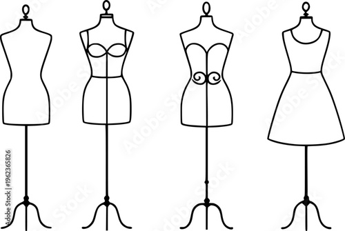 Mannequin illustration set, in outline style, for boutique tool design