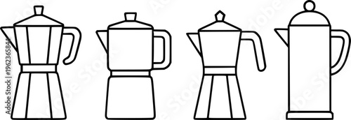 Percolator illustration set, in outline style, for cooking utensil design