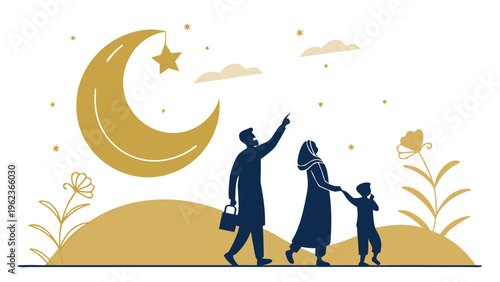 Couple standing under the moon vector illustration